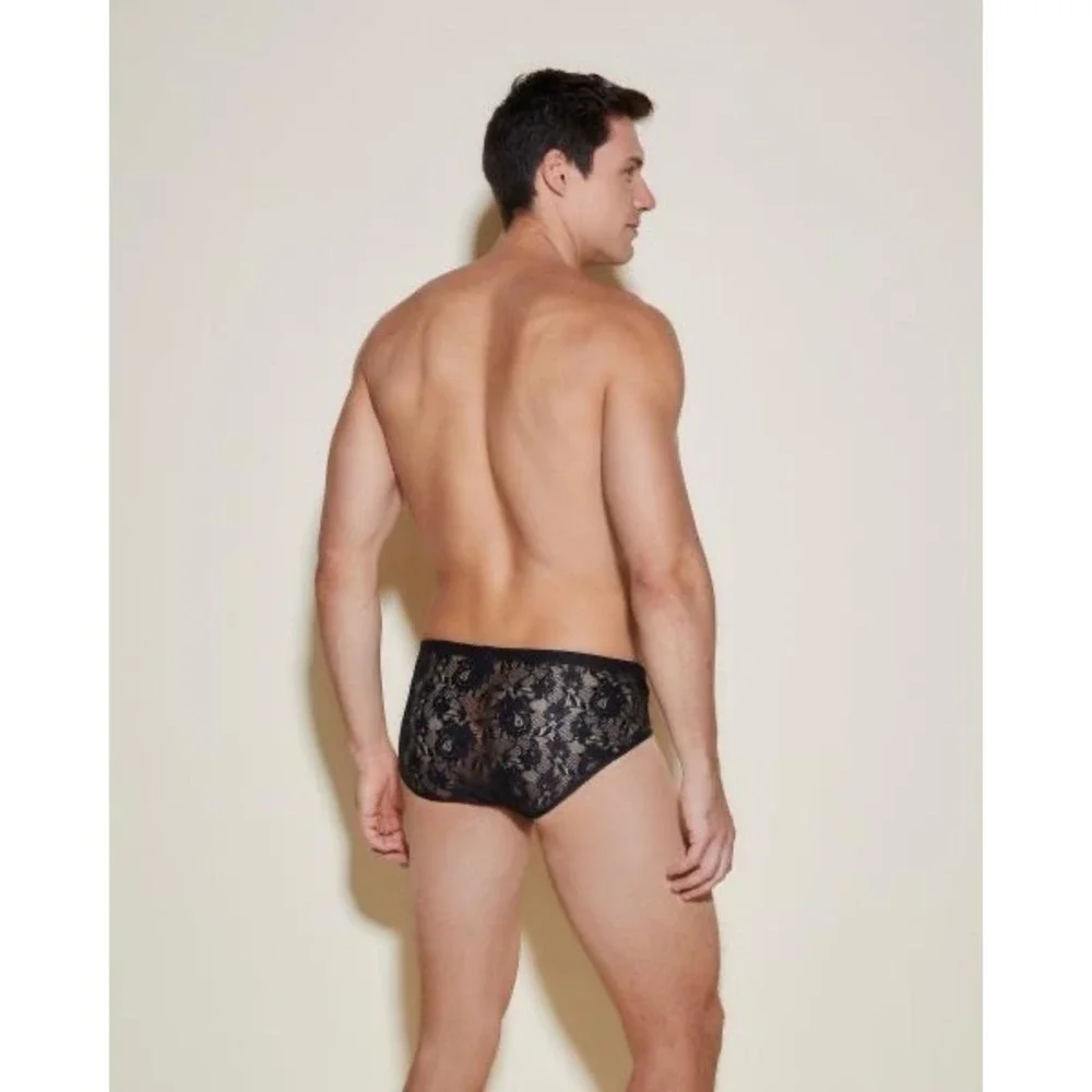 Cosabella‎ Mens Black Floral Lace Sheer Low Rise Briefs Underwear Sexy Lingerie